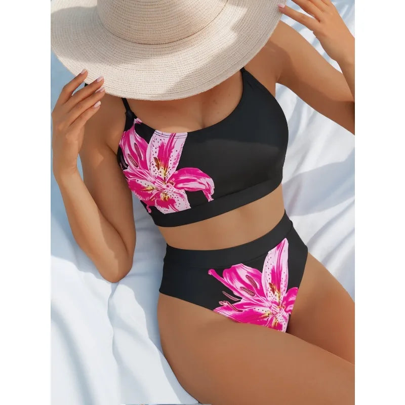 New Spiral Pit Strip U-Shaped High-Waisted Bikini Sexy Swimsuit Swimsuit Women Lightweight Fashion Classic Versatile Simple