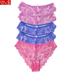 5pcs Lace Sexy Women Panties Mid Waist Perspective Floral Ladies Briefs Breathable Comfortable Female Underwear
