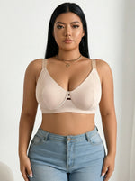 Plus Size Wireless Bra Women Nude Ribbed Bralette Removable Pads Full Coverage High Support Comfortable Everyday Lingerie MR3606