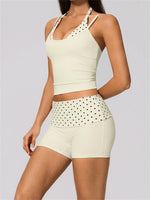 Quick Drying Polka Dot Patchwork Yoga Sets Women Hanging Neck Slim Shockproof Sports Tank Top Gym High Waist Shorts Fitnss Suit