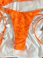Sexy Orange Leaves Print Micro Bikini 2026 Women Summer Push Up Bra Tie Side Thong Swimsuit Summer Bathing Suit Holiday Swimwear