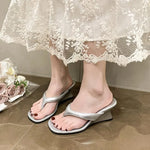 Summer Outdoor Fairy oes Simple Toe Clip High Heels Sandals Women's Flip Flops Korean Sle PURubber Sole