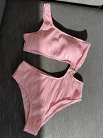 Wrinkled Asymmetric One Shoulder Female Swimwear One Piece Swimsuit Women Monokini Bather High Cut Out Bathing Suit Swim Lady