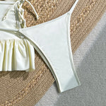 Sexy Ruffles Cover Up 3 Piece Bikinis Sets Women Black White 3D Floral Push Up Bra Thong Swimsuit Bathing Suit Swimwear 2026