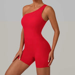 Summer One Shoulder Yoga Short Jumpsuit Women Sexy Cut Out Backless Scrunch Booty One Piece Suit Gym Workout Fitness Clothes