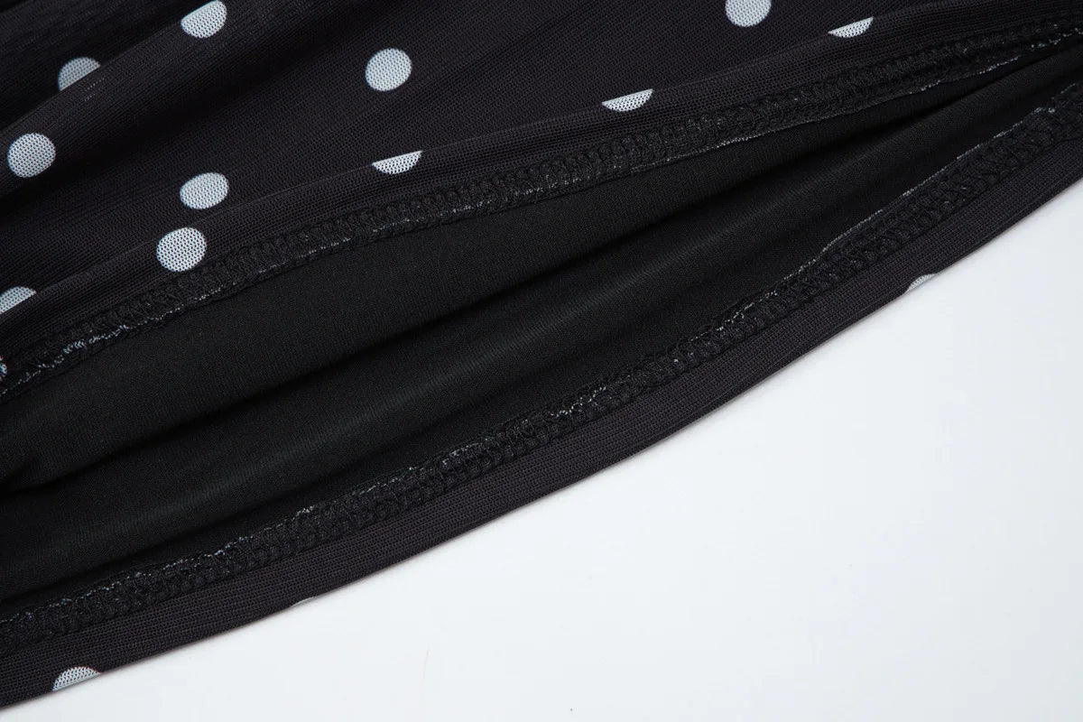 FDYOUI Chic Square Collar Black T-shirts Women's Summer Short Sleeve Polka Dot T Shirt 2026 Girls Clothes Slim Ruched Crop Top