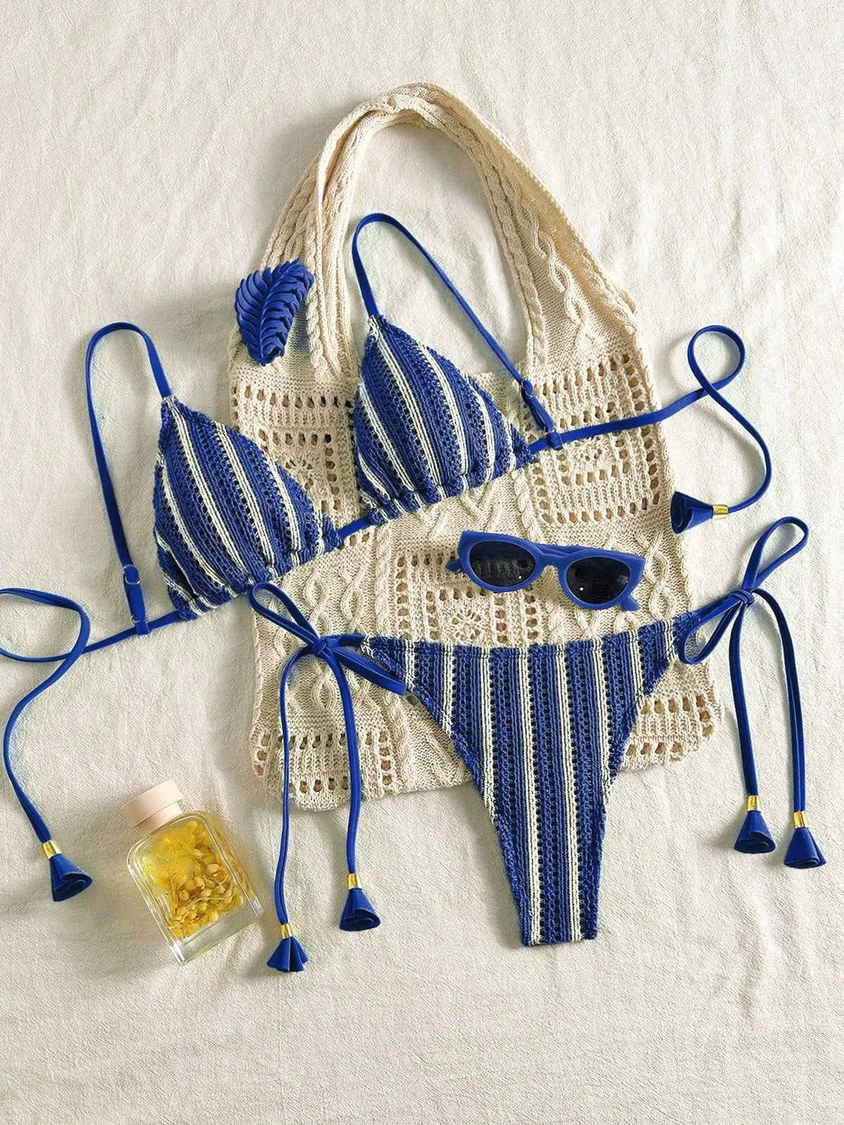 DEKA Women's Stripe Rope Tie-Up Bikinis Set Swimsuit Brazilian Bandage Swimwear Push Up Swim Biquini Beachwear Bathing Suit