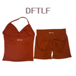 DFTLF 2 Pieces Sports Set Women Backless Tank Yoga Tops High Waist Scrunch Seamless Shorts Sport Gym Set Sportswear Workout Set