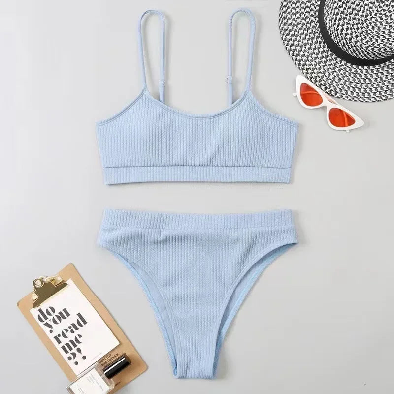 Sexy Solid Yellow High Waist Bikini 2024 Mujer Women's Swimsuit Separate Beach Wear Bathing Suit Bandeau Swimwear Biquini New