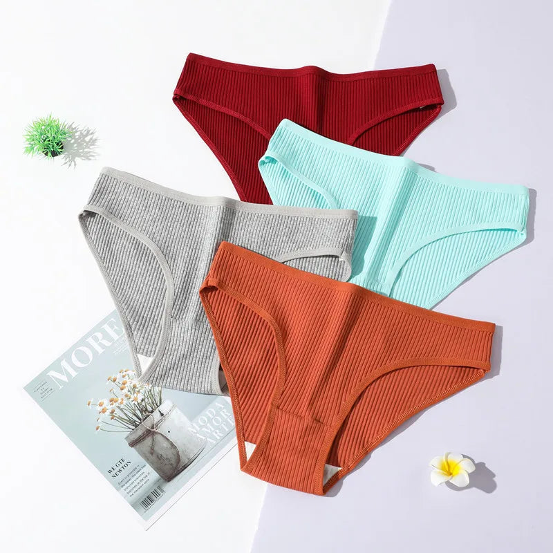 10Pcs/Set Women Cotton Briefs Breathable Panties Low Waist Briefs Sports Solid Soft Skin-Friendly Underwear Daily Wear S-XXL