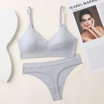 Comfort Cotton Bra Panties Set Women Push-Up Bra Low Waist Thongs Sports Underwear Sexy Lingerie Set Female T-Back Intimates