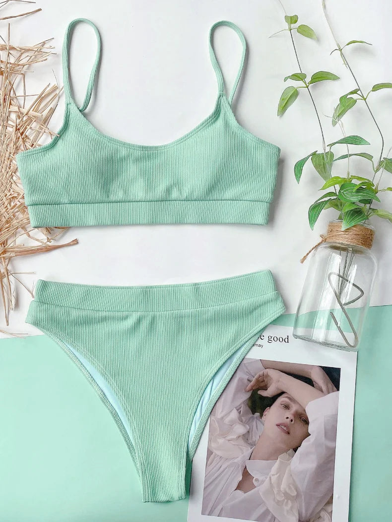 8 Colors Sexy Bikini Women Push Up Swimwear Swimsuit High Waist Solid Bikinis Set Bathing Suit Beach Bikini Female Bikinis Mujer