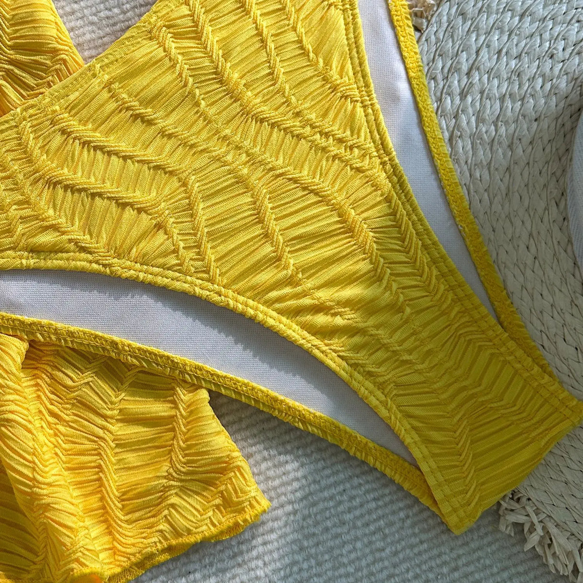 Sexy Yellow Push Up Tassel Crop Top High Waist Swimsuit Swimwear Women Beach Holiday Bathing Suit Skirt 3 Piece Bikini Set 2026