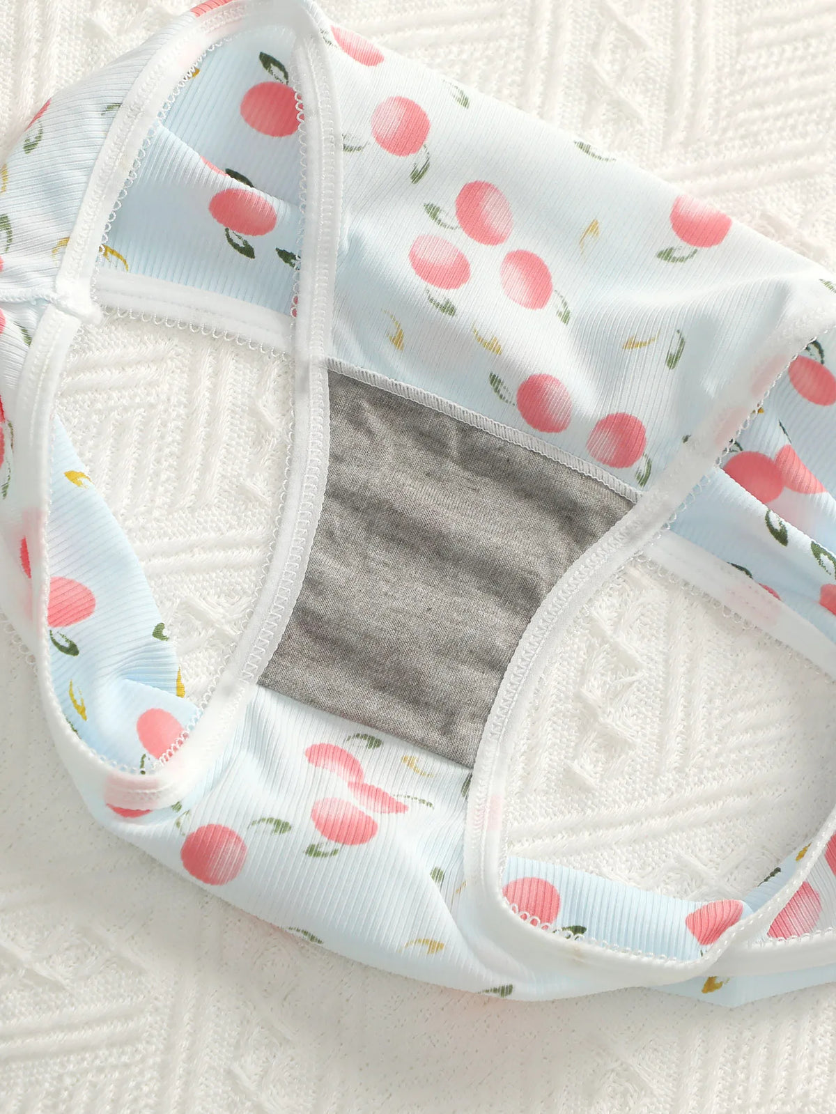 3Pcs Women Ribbed Briefs Cute Peach Plaid Print Panties Contrast White Trim Stretchy Soft Breathable Daily Underwear Set C898