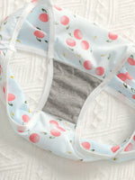 3Pcs Women Ribbed Briefs Cute Peach Plaid Print Panties Contrast White Trim Stretchy Soft Breathable Daily Underwear Set C898