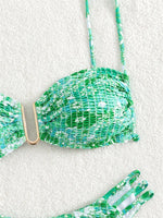 Sexy Pleate Micro Bikini Women U Neck Push Up Orange Floral Print Micro Swimsuit 2025 Summer Bathing Suit Lace Up Thong Swimwear