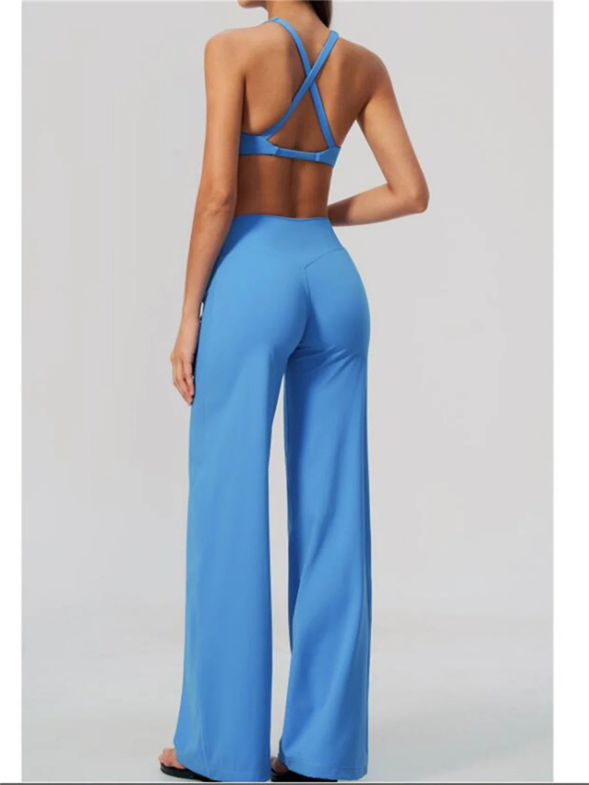 Summer 2 Piece Yoga Sets Women Tight Back Cross Sports Bra High Waist Peach Hip Wide Leg Pants Gym Running Fitness Workout Suits
