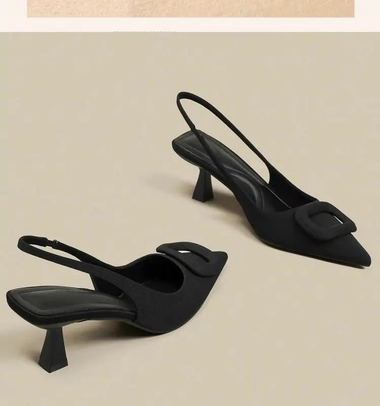 Brand Woman Slingback Shoes FashionSpring New Ladies High Heels Elegant Med Heel Pointed Toe Slip on Sandal Mules