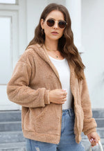 Phantasy Woman Hooded Fleece Coat Womens Casual Jacket Soft Heavy Autumn Winter Solid Hooded Jacket Ladies Outwear Overcoat