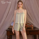 Elegant New Home Wear Set Sexy Women's Pajamas With Chest Pads Pure Desire Camisole And Sleep Pants Two-piece Sets Casual XWEX