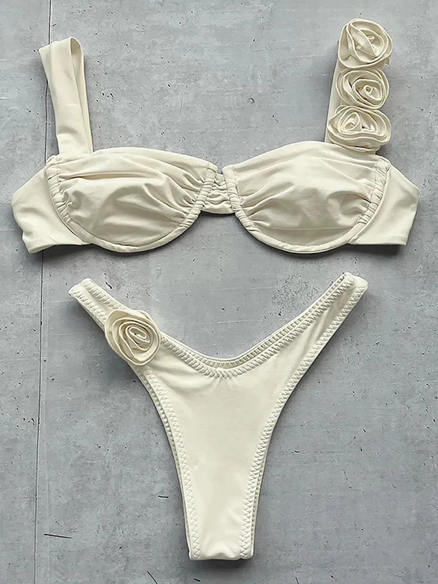 Sexy 3D Flowers Underwired Brazilian Bikini Women Swimwear Female Swimsuit Two-pieces Bikini Set Triangle Bathing Suit Swim Lady