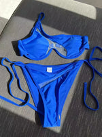 One Shoulder Mesh Bikinis Underwired V-Bar Bikini Women Swimwear Female Swimsuit Two-pieces Bikini Set Push Up Bathing Suit Swim