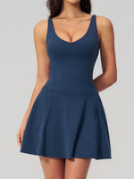 Bodycon Tennis Dress with Shorts Pocket Women Speed Dry Sleeveless V Neck One Piece Sport Outfit Short Dress Fitness Yoga Set