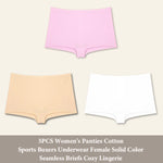 3PCS Women's Panties Cotton Seamless Sports Boxers Underwear Female Solid Color Briefs Cozy Lingerie Intimate Underpants XS-XL