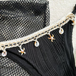 With Mesh Sarong Wrinkled Halter Shell Bikini Female Swimsuit Women Swimwear Three-pieces Bikini Set Bathing Suit Swim Beachwear
