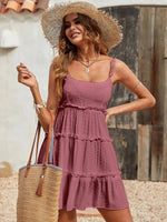 Solid Color Dots Spaghetti Strap Mini Dresses Women Bowknot Leace-up Backless Short Dress Summer Beach Vacation Vestidos Female
