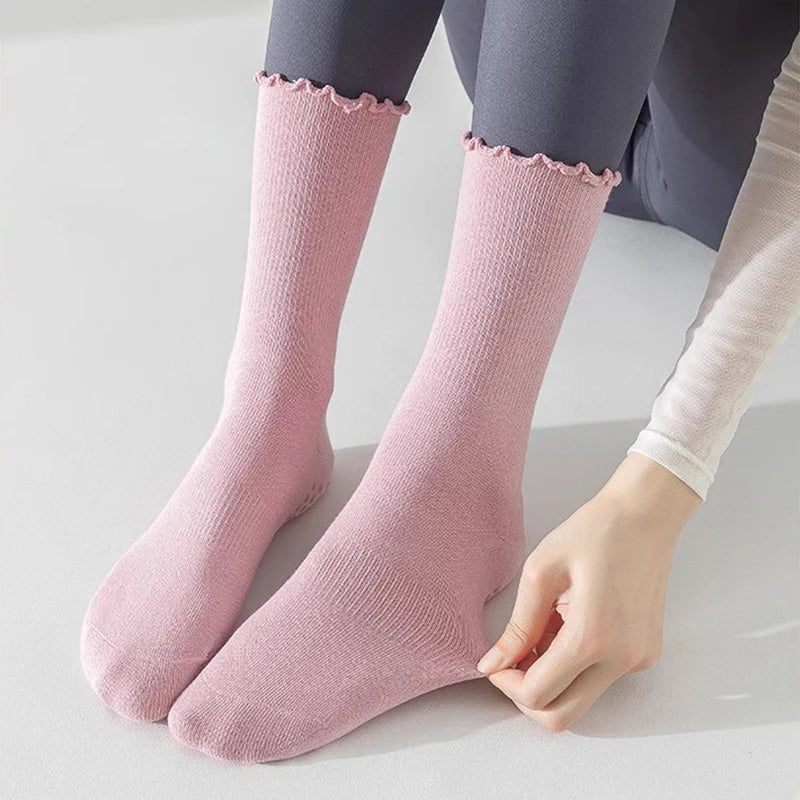 Women's Mid-Tube Cotton Yoga Sports Socks Summer Non-Slip Solid Color Breathable Anti-Fungus Fitness Edge Pure Cotton Socks