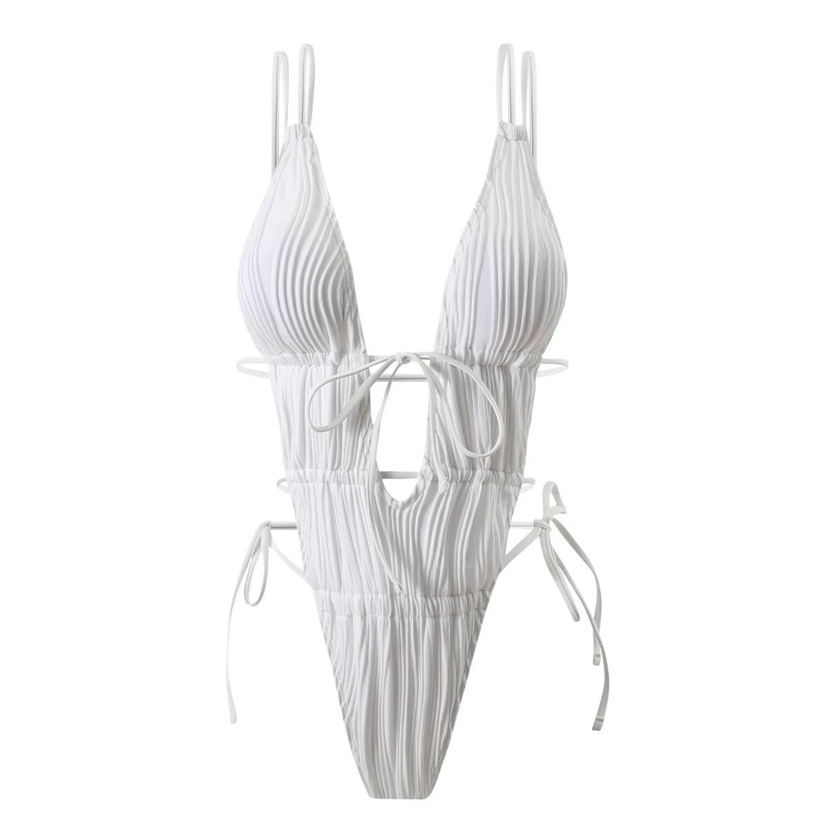 2026 New Deep V One Piece Black Swimsuit Halter Solid Color Women's Backless Bathing Suit Bandage White Swimwear For Female