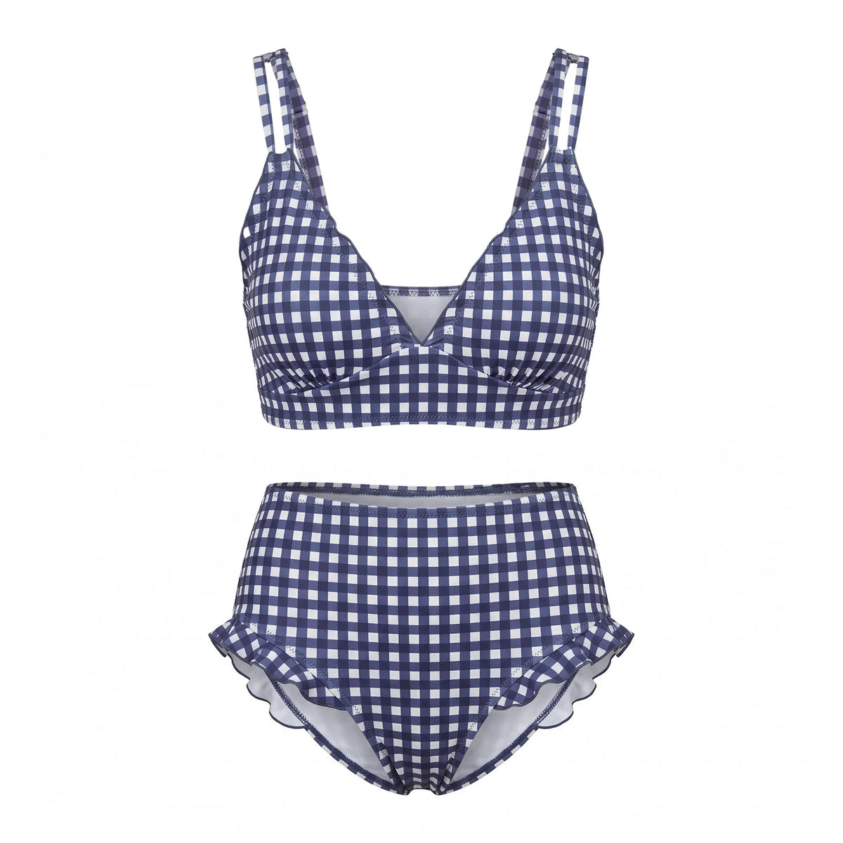 Women 2 Piece Bikini Set Striped/Plaid Swimsuits V Neck Bra and High Rise Thongs Casual Bathing Suits for Beach Pool