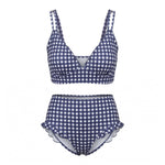 Women 2 Piece Bikini Set Striped/Plaid Swimsuits V Neck Bra and High Rise Thongs Casual Bathing Suits for Beach Pool