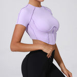No Padded Women Yoga Sport T Shirts Fitness Clothes Short Sleeve Yoga Shirt Gym Top Running Active Wear Sport Tops
