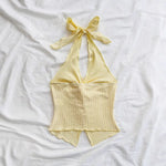 Sweet Bow-Tie Neckline Halter Topfor Women Hot Girl Solid-Color Cropped Knit Tank Top Summer Beach Outfit Female Clothes