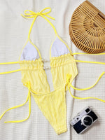 DEKA Yellow String Bikinis Halter Triangle Micro Bikini Set Thong Ruffled Ruched Sexy Swimsuit Women 2025 Swimwear Bather De Muj