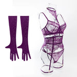 Toucheart Sexy Lingerie Suit for Women Lace Patchwork Halter Bra Set Solid Color Sexy Mesh See-through Garters Underwear Set New