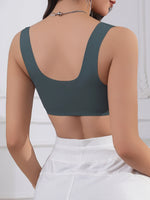 Women's Front Closure Bra Top, Shell Trim Wide Strap Camisole, Wirefree Non-removable Pads Basic Vest, Solid Crop Top