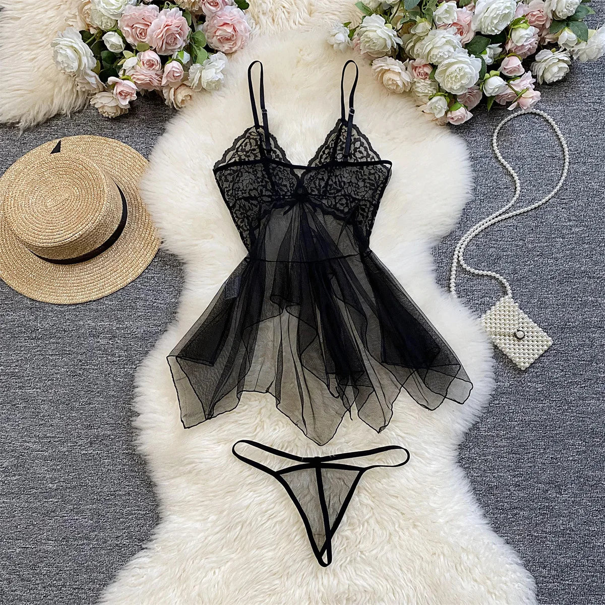 Lace Up Backless Sexy Nightgown Women's Shirt Summer Ultra Short Night Dress Pure Colour Silky Nightwear Women Sleepwear Chemise