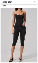 Women's 2 Piece Yoga Set Summer Brushed Color-Block Slim Sports Tank Top High Waist Pants Gym Running Fitness Suits Tracksuit