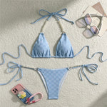Light Purple Swimwear Pearl String Halter Micro Bikini Thong 2026 Sexy Swimsuit Women Bathing Suit Triangle Bikinis Sets Mujer