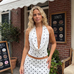 Women Fashionable Cowl Neck Sleeveless Backless Going Out Vest Summer Dot Print Satin Halter Tank Tops