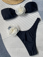 3D Flowers Striped Bikinis Strapless Bandeau Bikini 2025 Female Swimsuit Women Swimwear Two-pieces Bikini Set Bathing Suit Swim