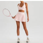 Hearuisavy 2Pcs Women's Sports Set Sun Protection Quick-Dry Tennis Skirt High Waist Yoga Flared Pants Gym Running Fitness Shorts