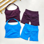 Yoga 2 Pieces Gym Set Women Backless Halter Tops High Waist Seamless Shorts Gym Suit Fitness Sports Bras Sportswear Workout Sets