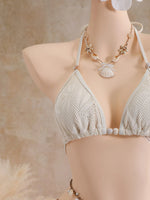 Vintage Coffee Leaves Print Mesh Skirt 3 Piece Bikinis Sets 2026 Women Beach Pearls Push Up Thong Swimsuit Bathing Suit Swimwear