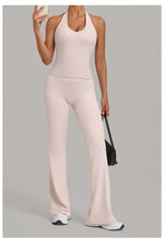 2PCS Yoga Suit Women Hanging Neck Slim Sports Tank Top Gym Tracksuit Outwear High Waist Leggings Workout Fitness Running Sets