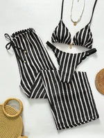 Vintage Red Striped Bikini Set 2026 Women Drawstring Long Panties 3 Piece Swimsuit Beach Holiday Bathing Suit Thong Swimwear