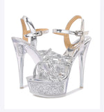 2026 New Silver Narrowband Women's Sandals 14CM Party Banquet Dress Shoes Summer Stiletto Nightclub Platform Crystal High Heels